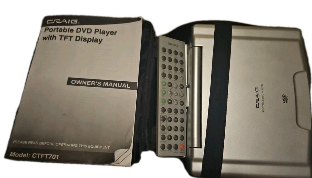 CRAIG 7” TFT Portable DVD Player Model CTFT701 Rechargeable Battery All Contents